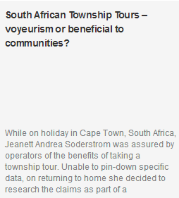 South African Township Tours &ndash; voyeurism or beneficial to communities?