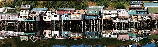 Typical stilt houses of the Grand&egrave; Isle de Chilo&egrave;