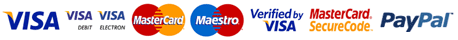 We accept VISA, VISA Debit, VISA Electron, MasterCard, Maestro ( Using Verified by VISA and MasterCard SecureCode for your security) and PayPal.