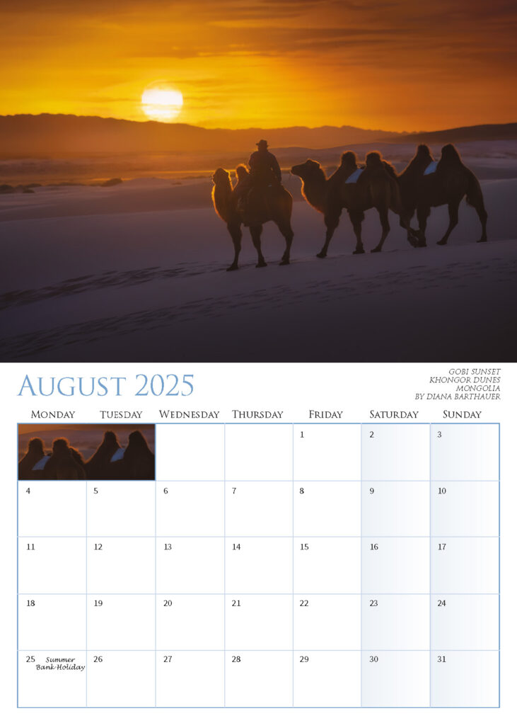 August 2025 – Gobi Sunset, Khongor Dunes, Mongolia, by Diana Barthauer.