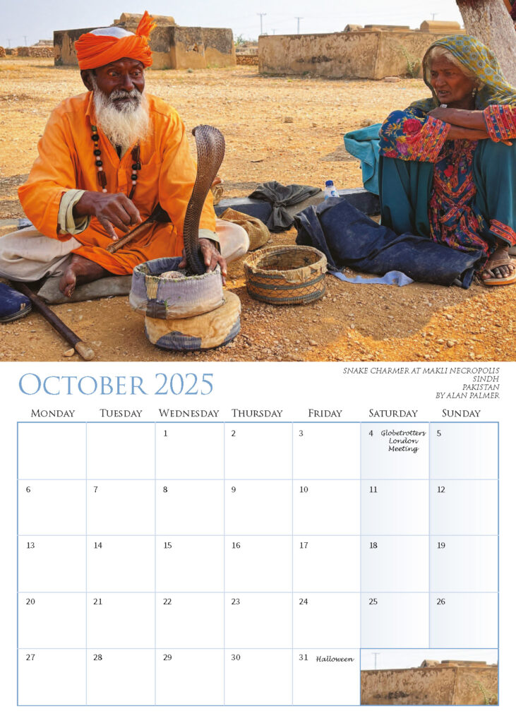 October 2025 – Snake Charmer at Makli Necropolis, Sindh, Pakistan, by Alan Palmer.