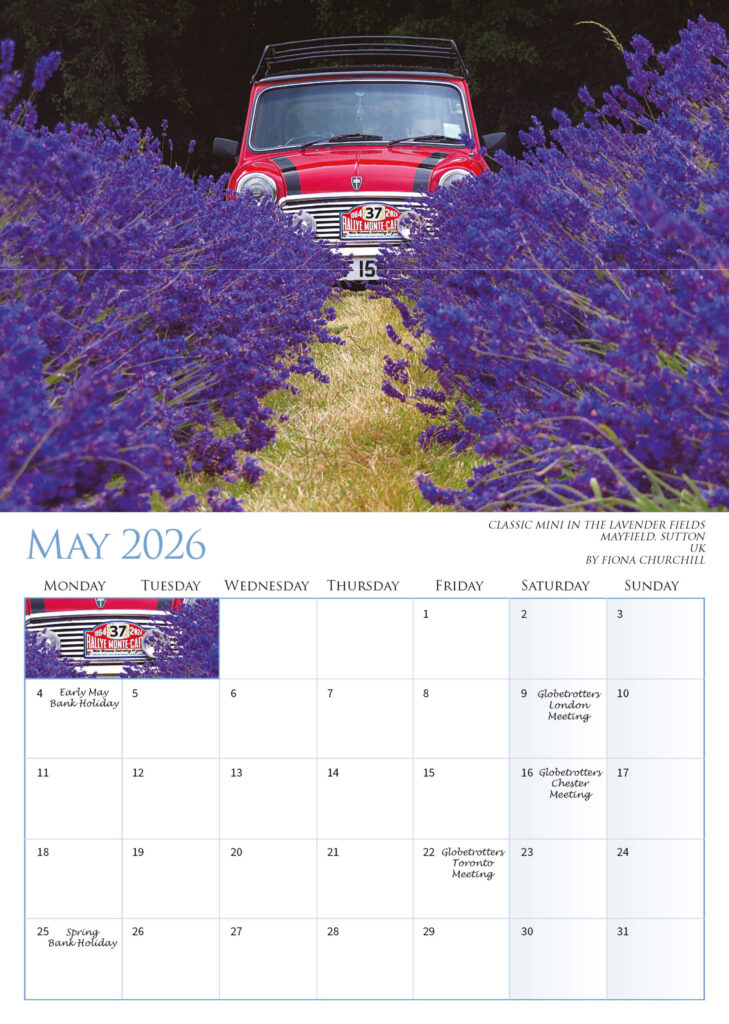 MAY 2026 CLASSIC MINI IN THE LAVENDER FIELDS, MAYFIELD, SUTTON, UK BY FIONA CHURCHILL