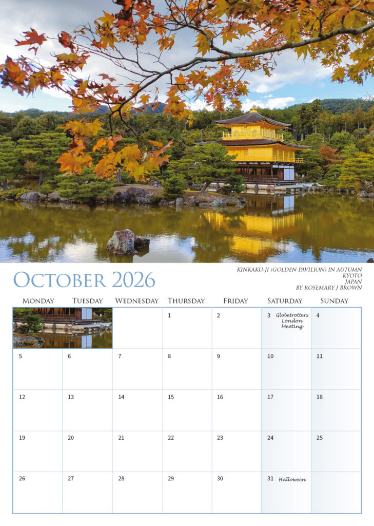 OCTOBER 2026 KINKAKU-JI (GOLDEN PAVILION) IN AUTUMN KYOTO JAPAN BY ROSEMARY J BROWN